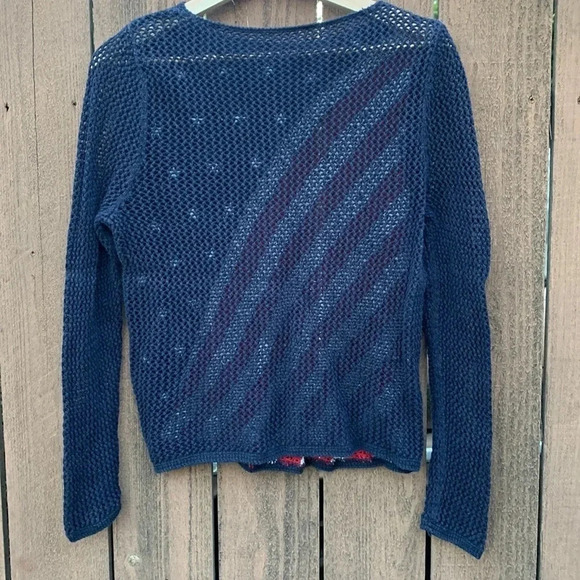 NORTON Studio Woven crochet open knit Stars and Stripes  long sleeve top S/M - Picture 2 of 3